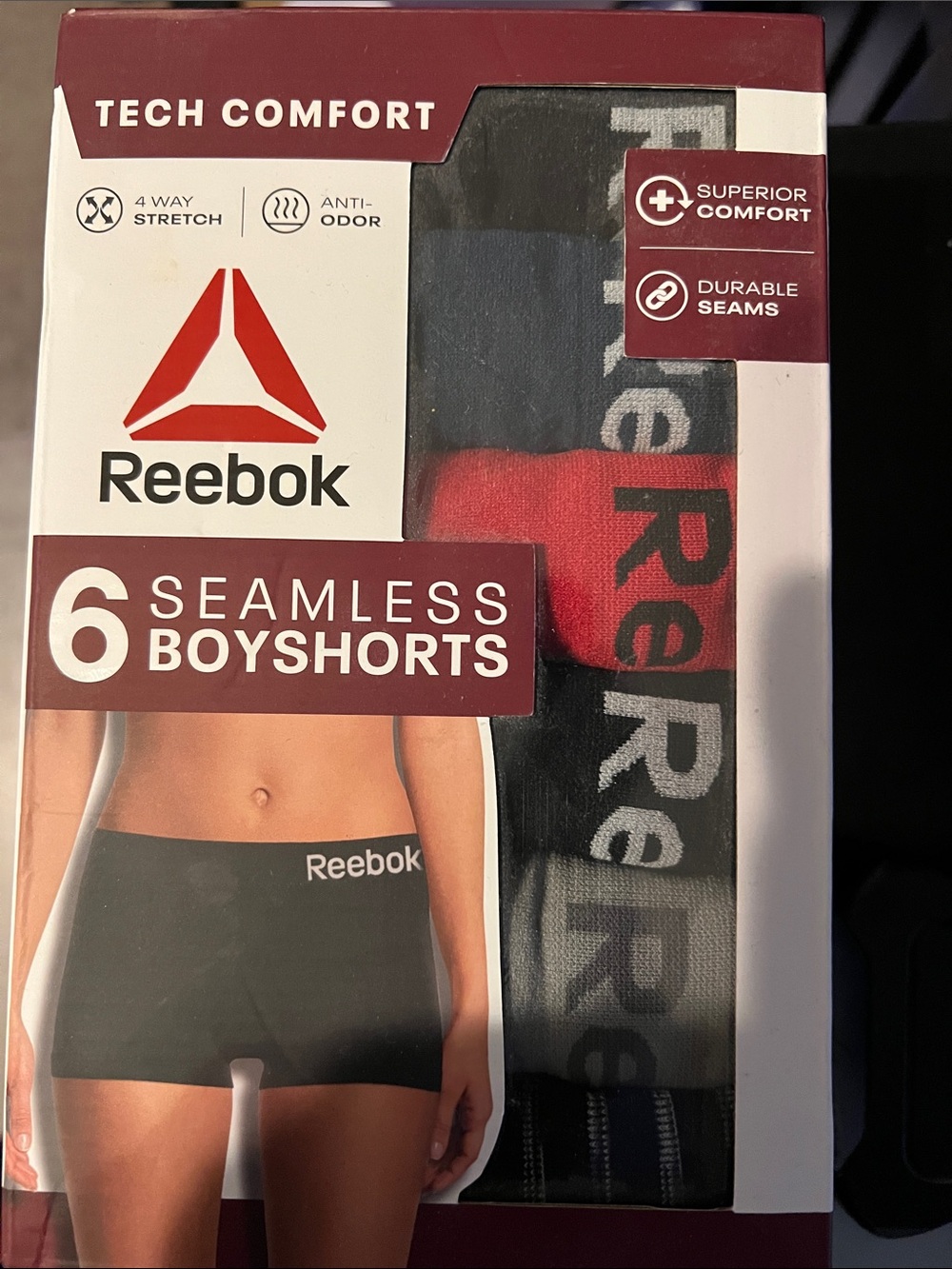 Reebok Women’s 6-Pack Seamless Boxer Briefs - Black, Gray, Red